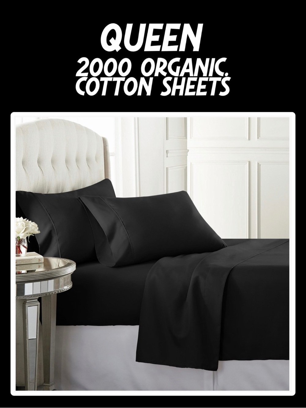 NIB 4 PC 2000 ORGANIC COTTON SHEET SET - QUEEN